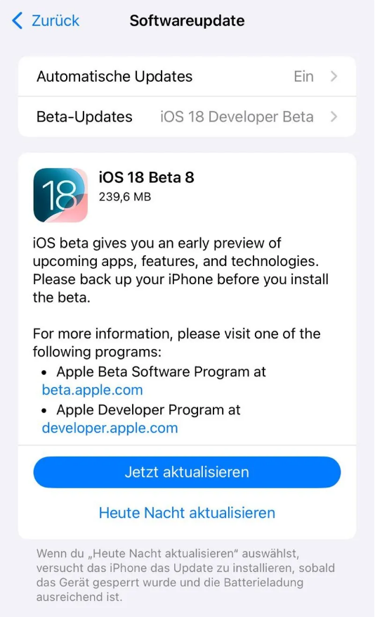 襄汾苹果手机维修分享苹果 iOS / iPadOS 18 开发者预览版 Beta 8 发布 